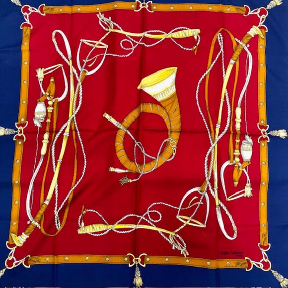 Unused-Roger Laurent Paris Scarf 29"x29"Burgendy blue brown Classic Perisian(29) - Picture 6 of 9